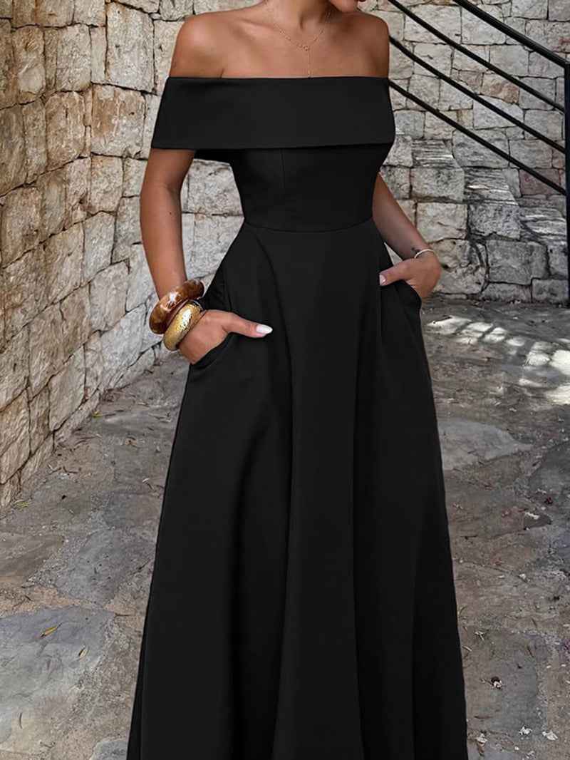 Off-Shoulder Fit & Flare Maxi Dress