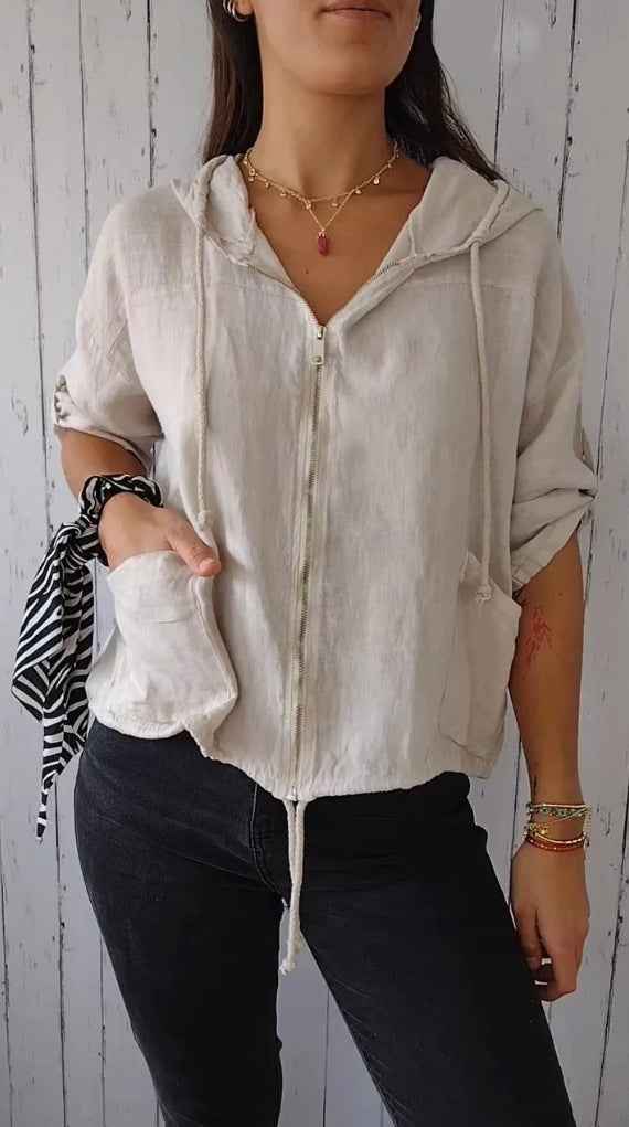 Cotton-Linen Zip Hoodie — Loose Fit