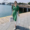 Fake Two-piece Short-sleeve V-neck Midi Dress