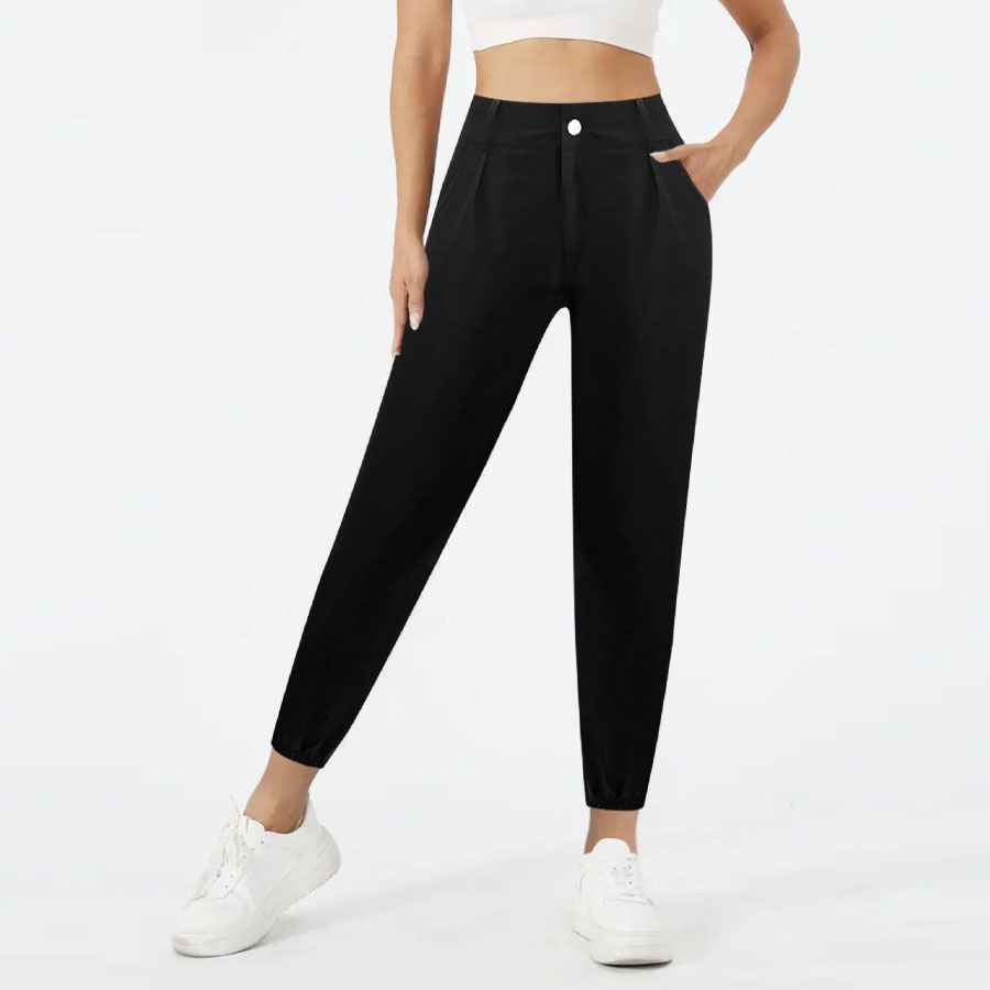 High-Waist Tapered Jogger Pants – Button Fly Ankle Trousers with Pockets