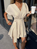 Figure-flattering Asymmetric Soft-style V-neck Dress