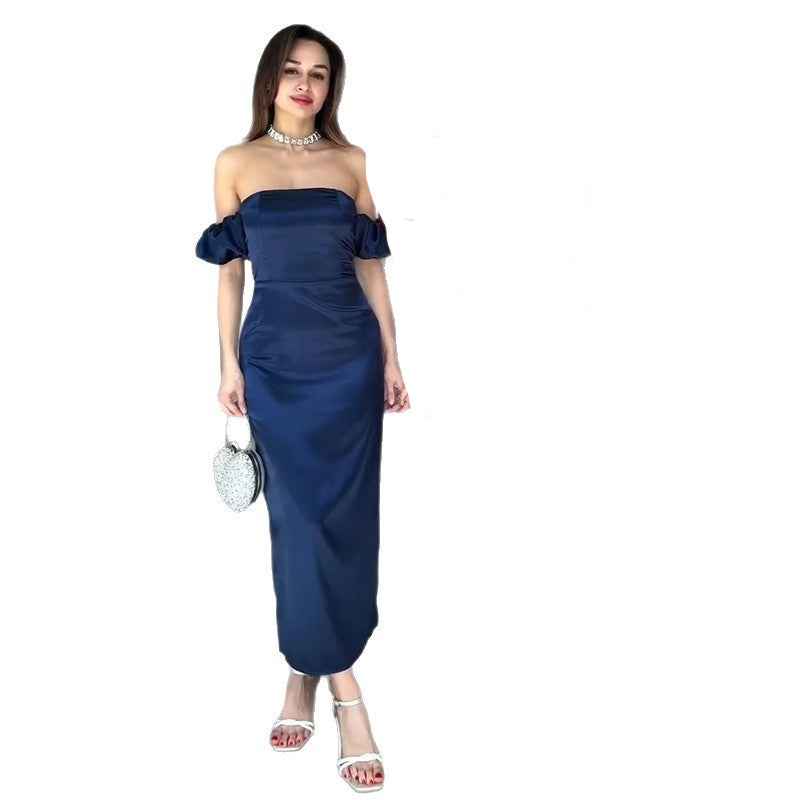 Off-shoulder Set-in Sleeve Pleated Elegant Gown For Sophisticated Ladies