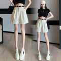 High-Waist Wide-Leg Shorts — Drawstring, Wrinkle-Resistant