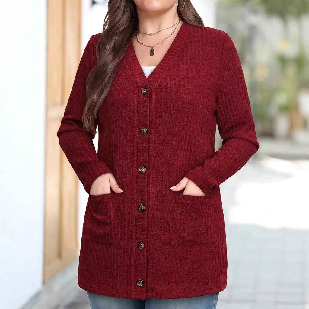 Solid-color Long-sleeve Womens Long Cardigan Coat