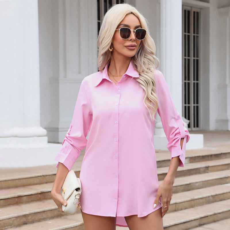 Womens Mid-length Loose-fit Chiffon Blouse