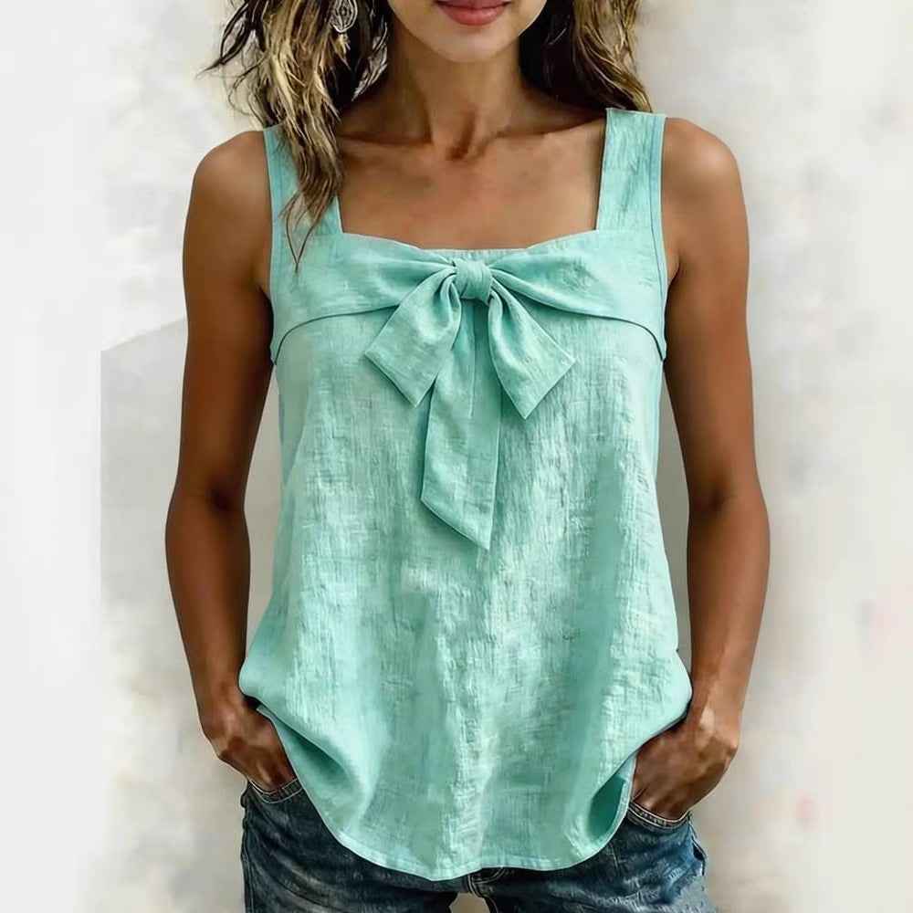 Wide-Strap Square-Neck Cotton-Linen Tank Top — 5 Colours