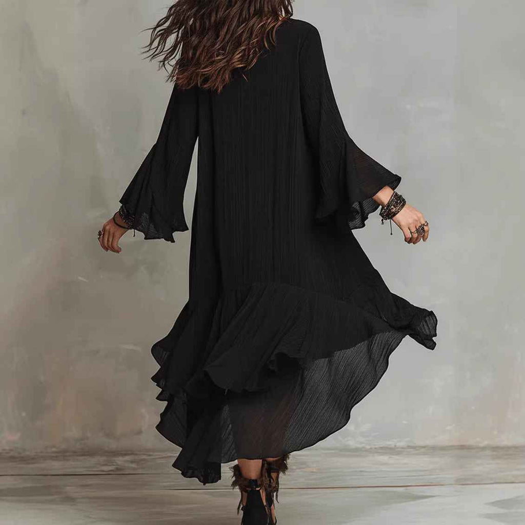 Womens Solid-color Elegant Asymmetrical Ruffled Dress