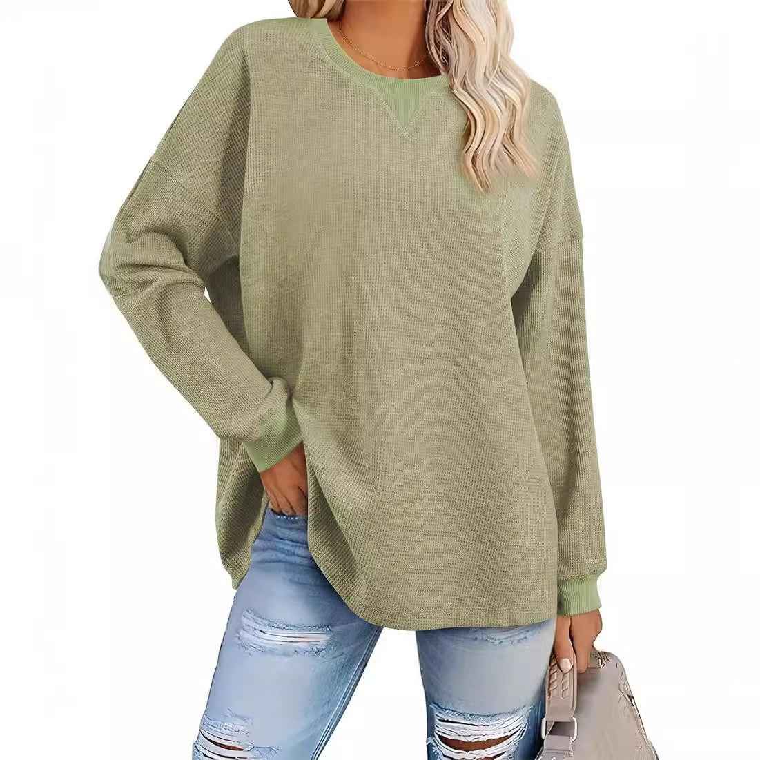 Fashion Round-Neck Color-Block Long-Sleeve Sweatshirt