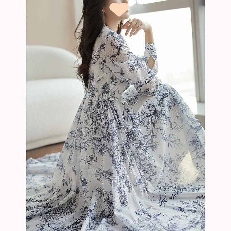 Women's One-Shoulder Ink-Wash Print Midi Dress