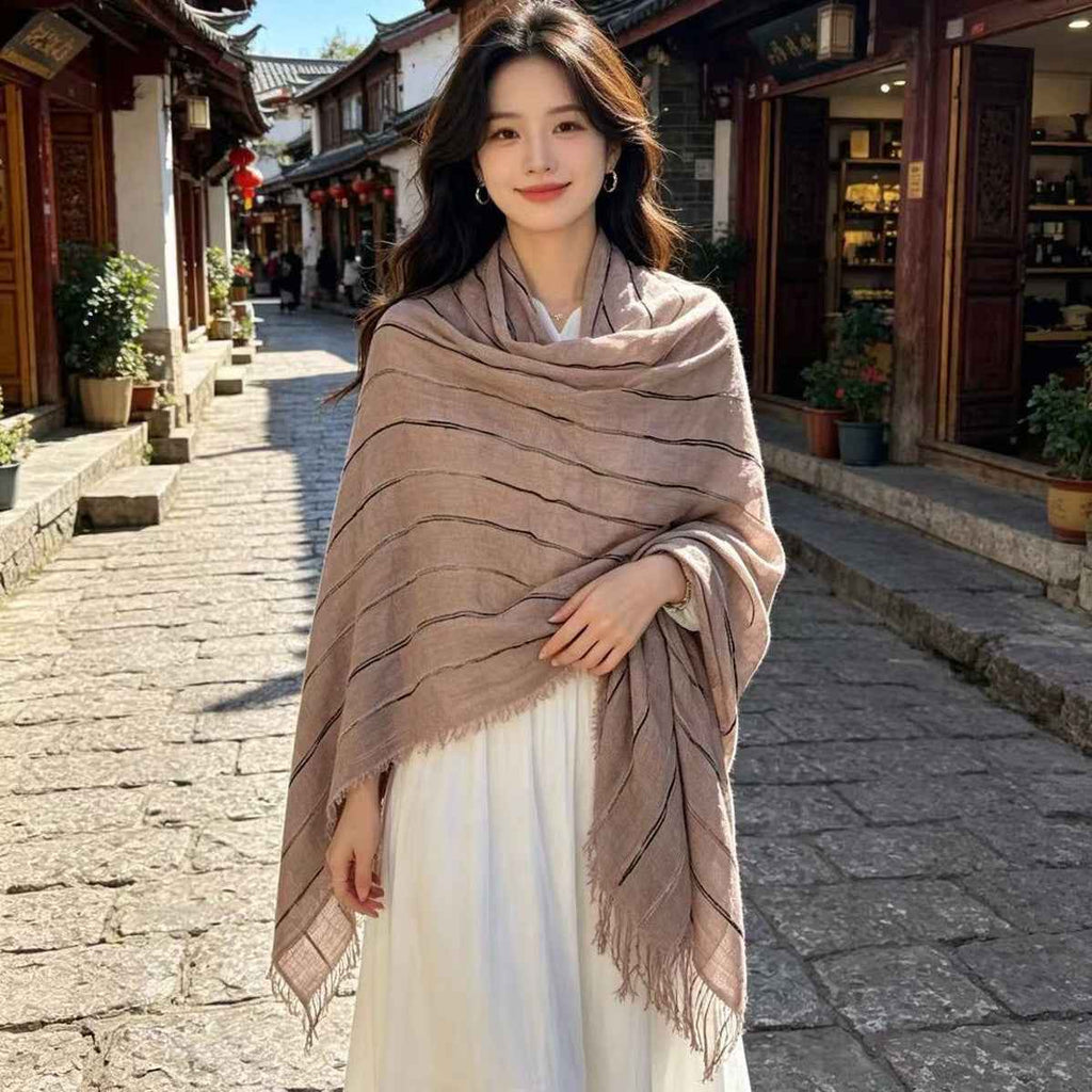 Cotton-linen Striped Shawl