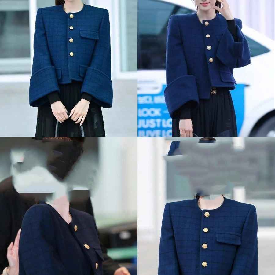 Women's Short Button-Front Jacket – Relaxed Fit | Navy Blue