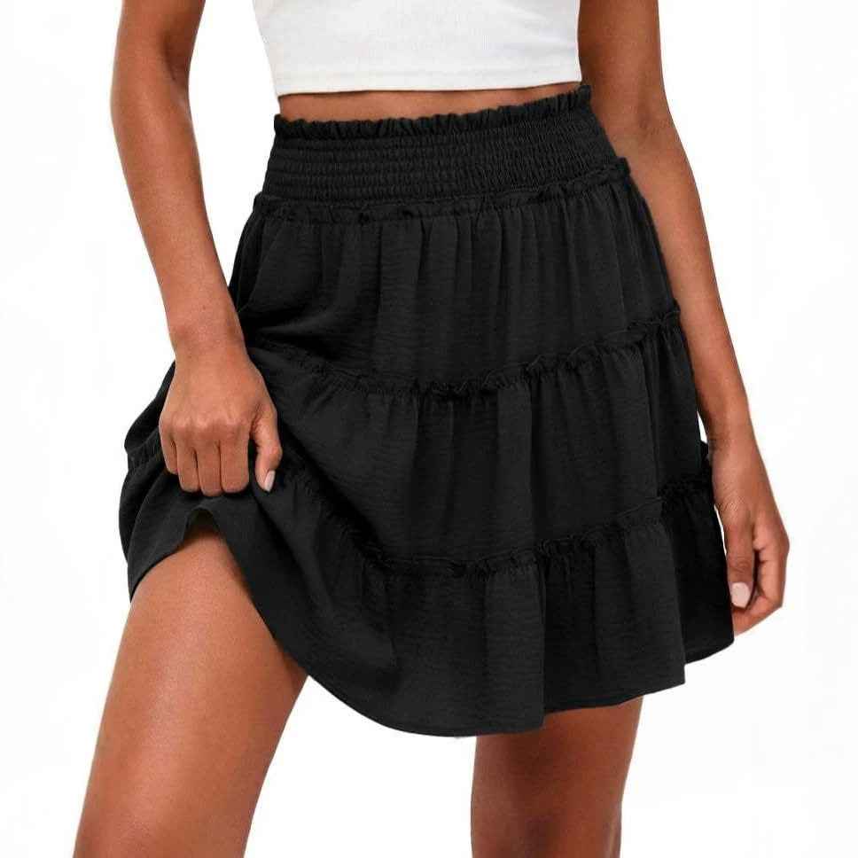 Womens Casual High-Waisted Ruffled Multi-Layer Short Culotte Skirt