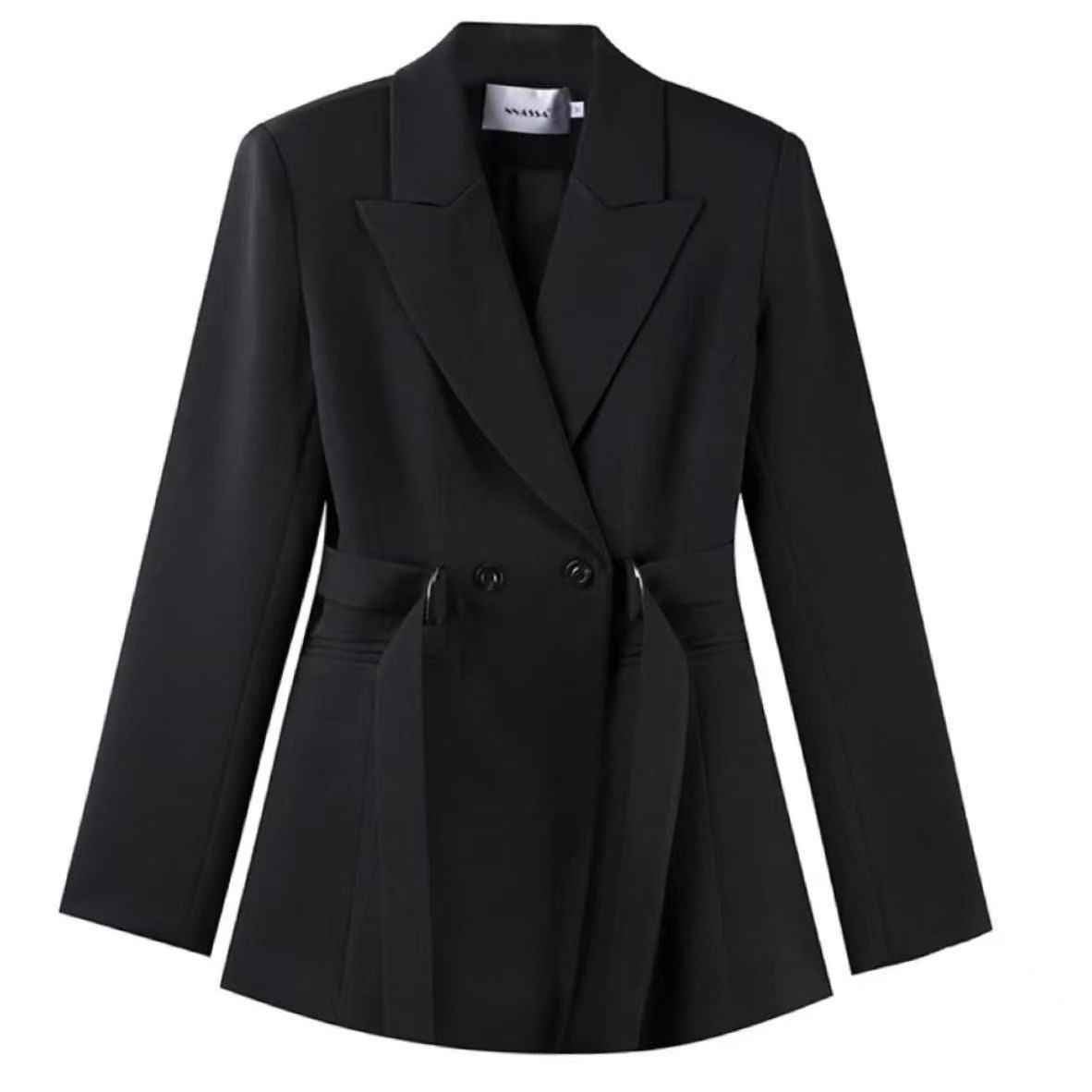 Lace-Up Tie Blazer Coat — Defined Waist, Workwear Elegant