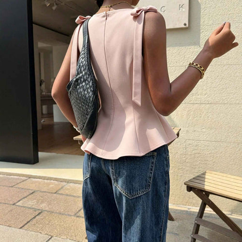 Bow-Tie Strap Sleeveless Slim-Fit Top