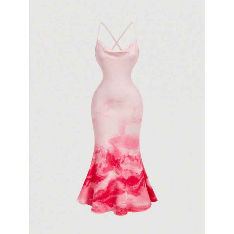 Open-Back Long Dress – High-Waist, Slim Fit, Straight Cut