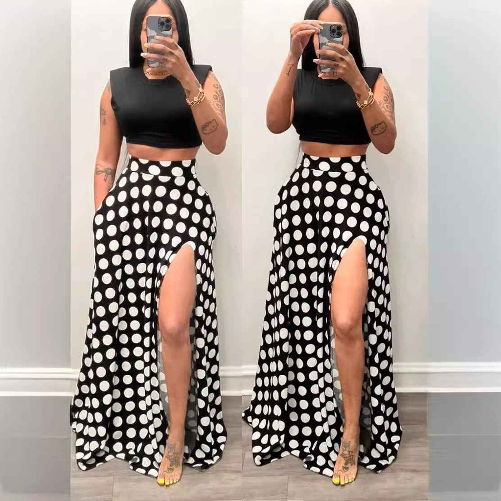 Polka Dot High-Waisted Full Midi Skirt