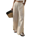 Womens Solid-color Loose-fit Straight-leg Casual Wide-leg Pants With Pockets