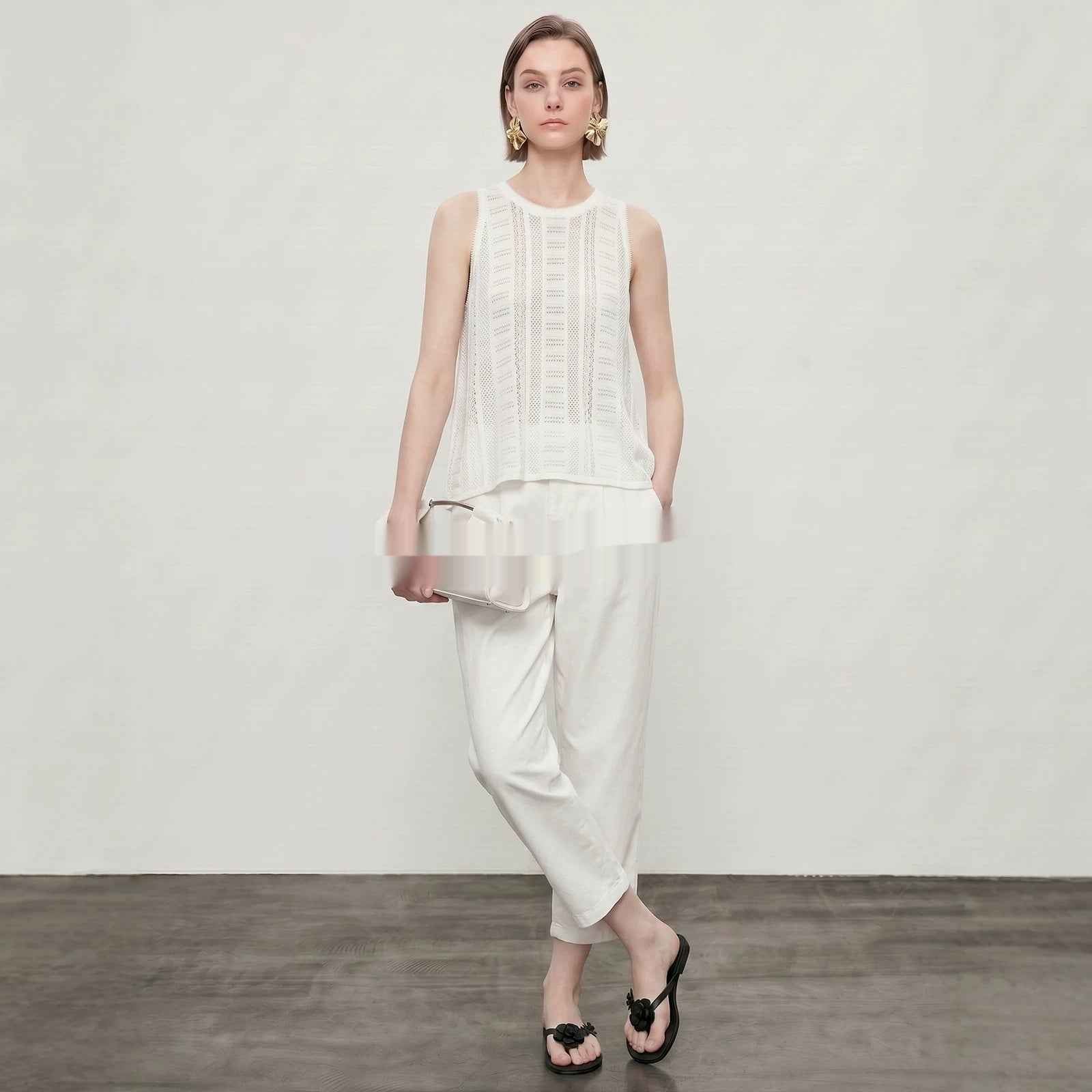 98-length Wide-leg White Straight-leg Casual Workwear Jeans