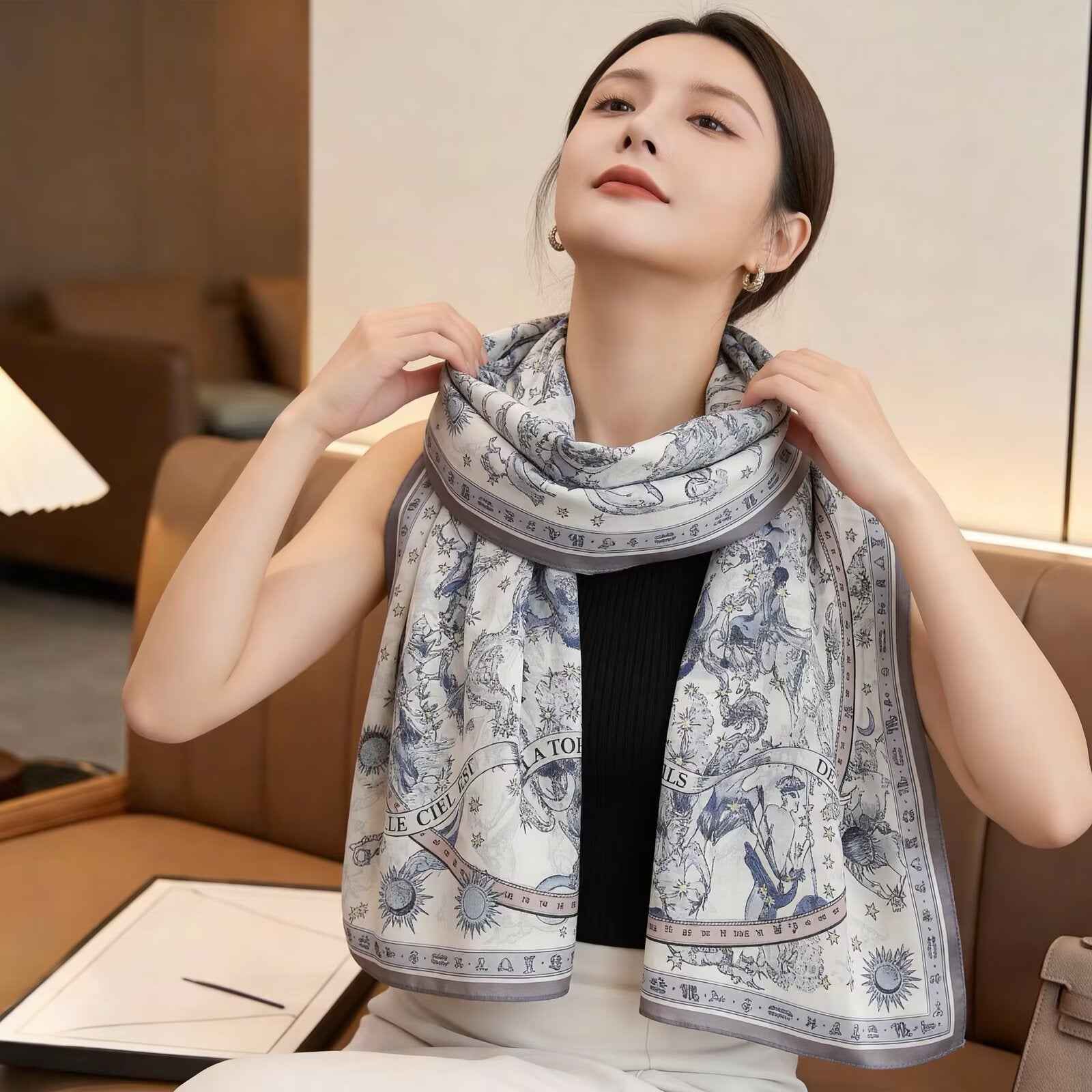 Fashionable Lengthened Womens Elegant Sun-Protective Scarf With Butterfly Print