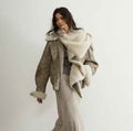 PU Leather Jacket – Detachable Fur Collar, Sand