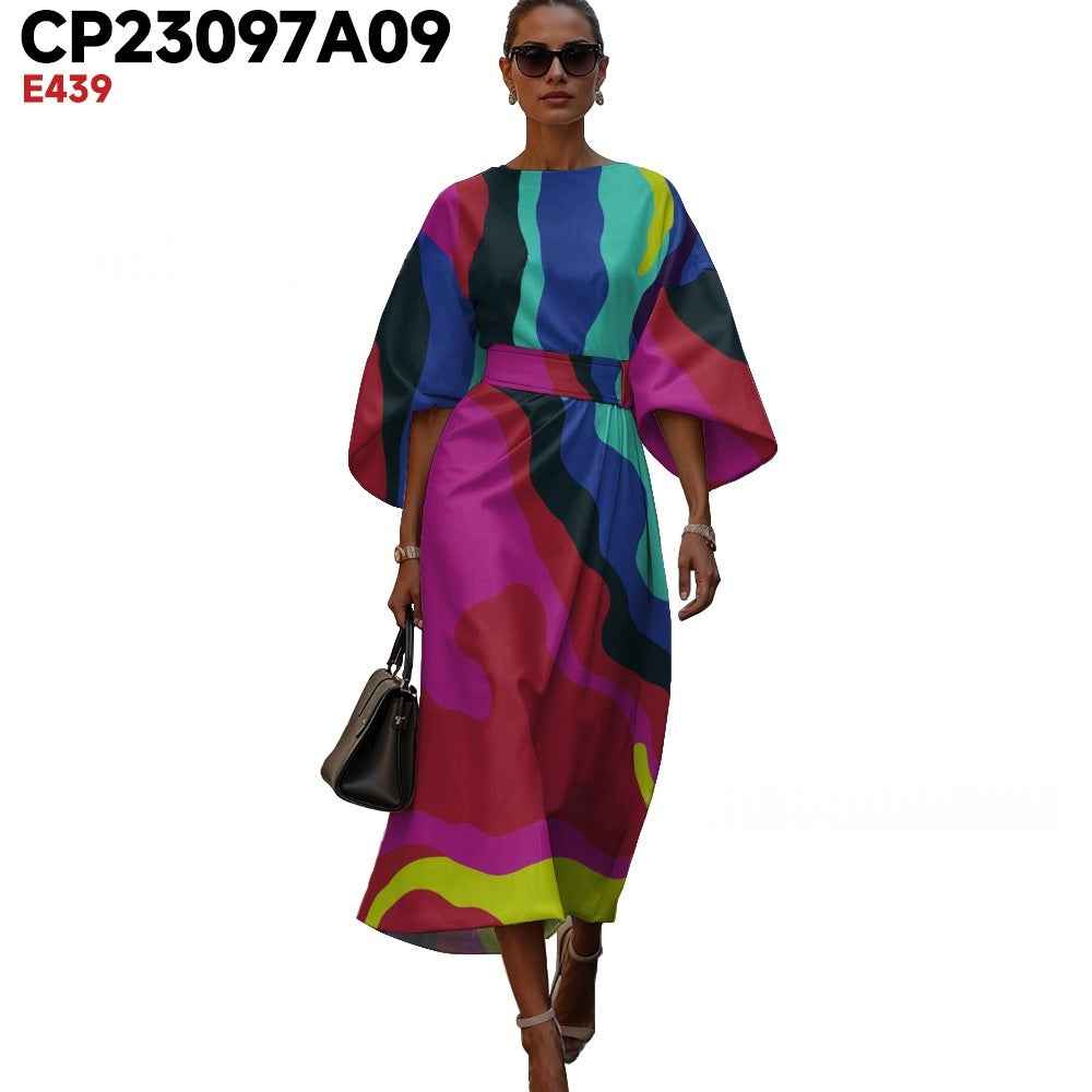 3D Printed High-Waist 3/4-Sleeve Dress — Casual, 6 Styles