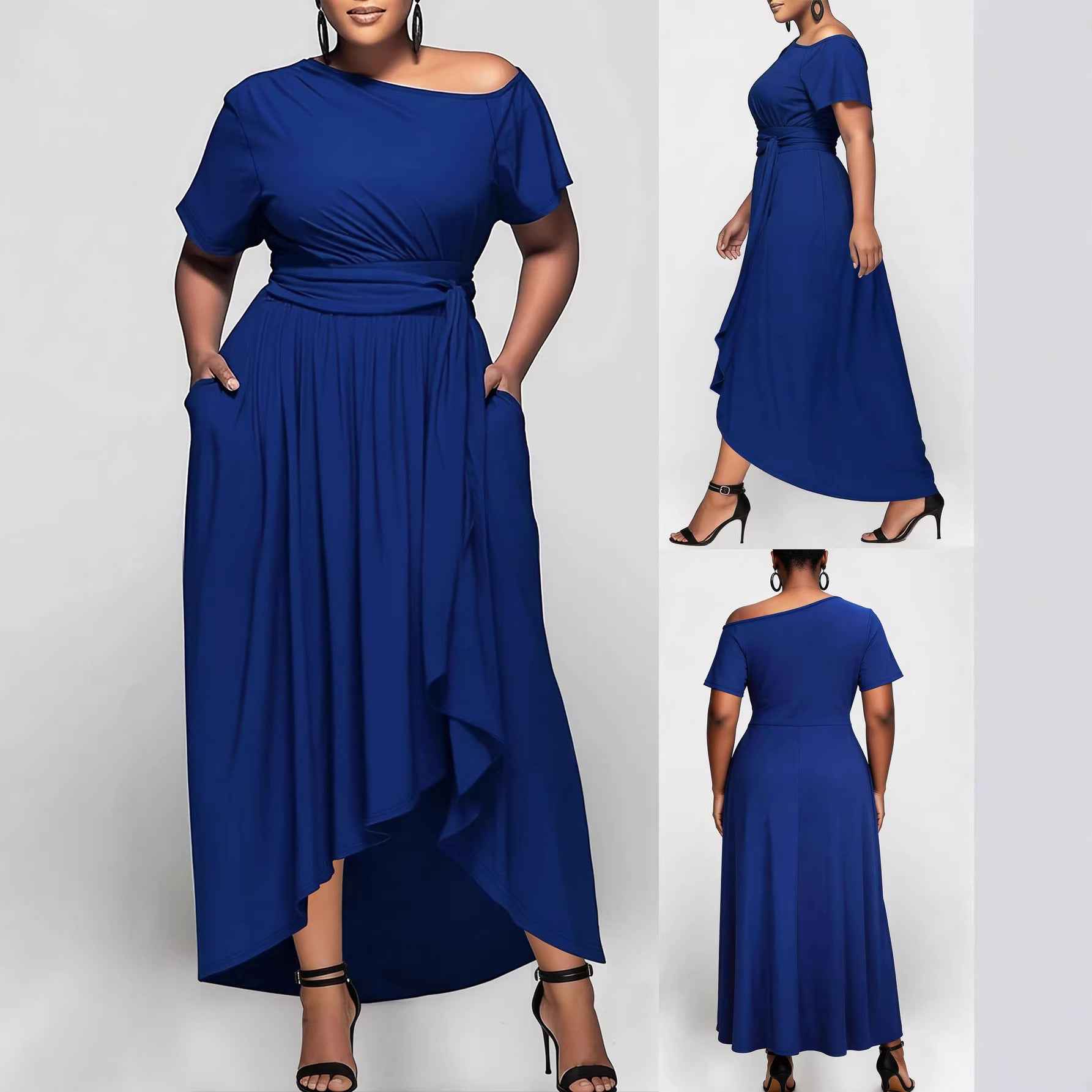 Off-Shoulder Asymmetric Hem Maxi Dress – Plus Size