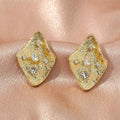 Trendy Geometric Diamond Square Stud Earrings, Satin Plated Metal Full Shiny Crystal Minimalist Office Daily Ear Jewelry