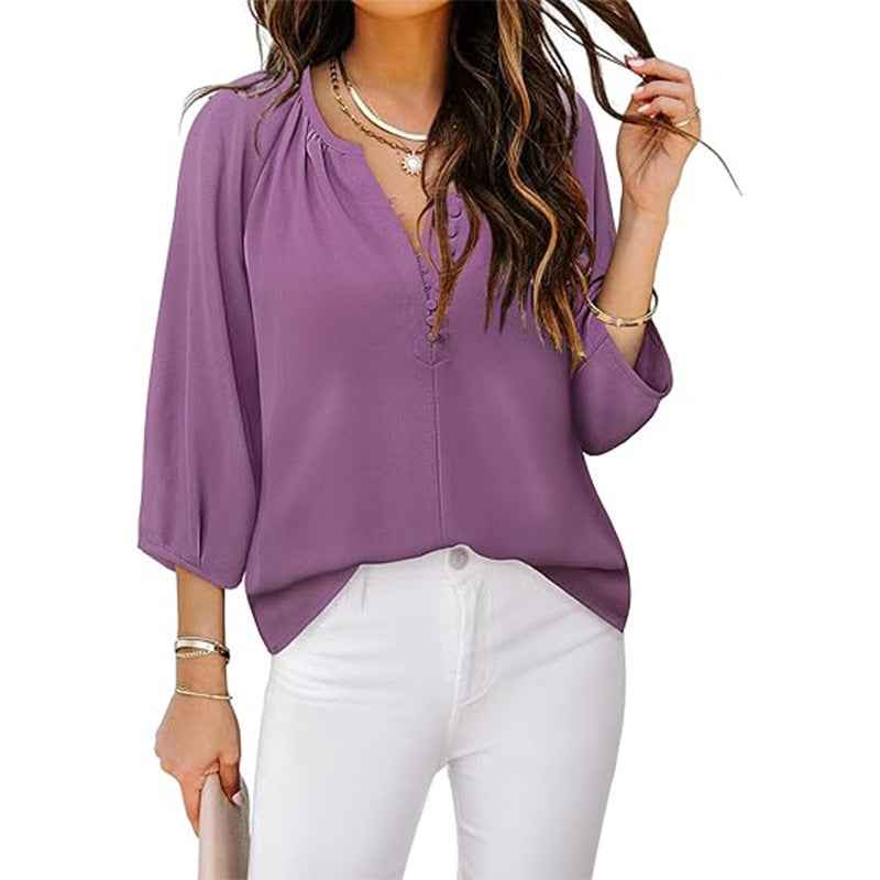 Three-quarter Sleeve Bohemian Chiffon Button-up Shirt