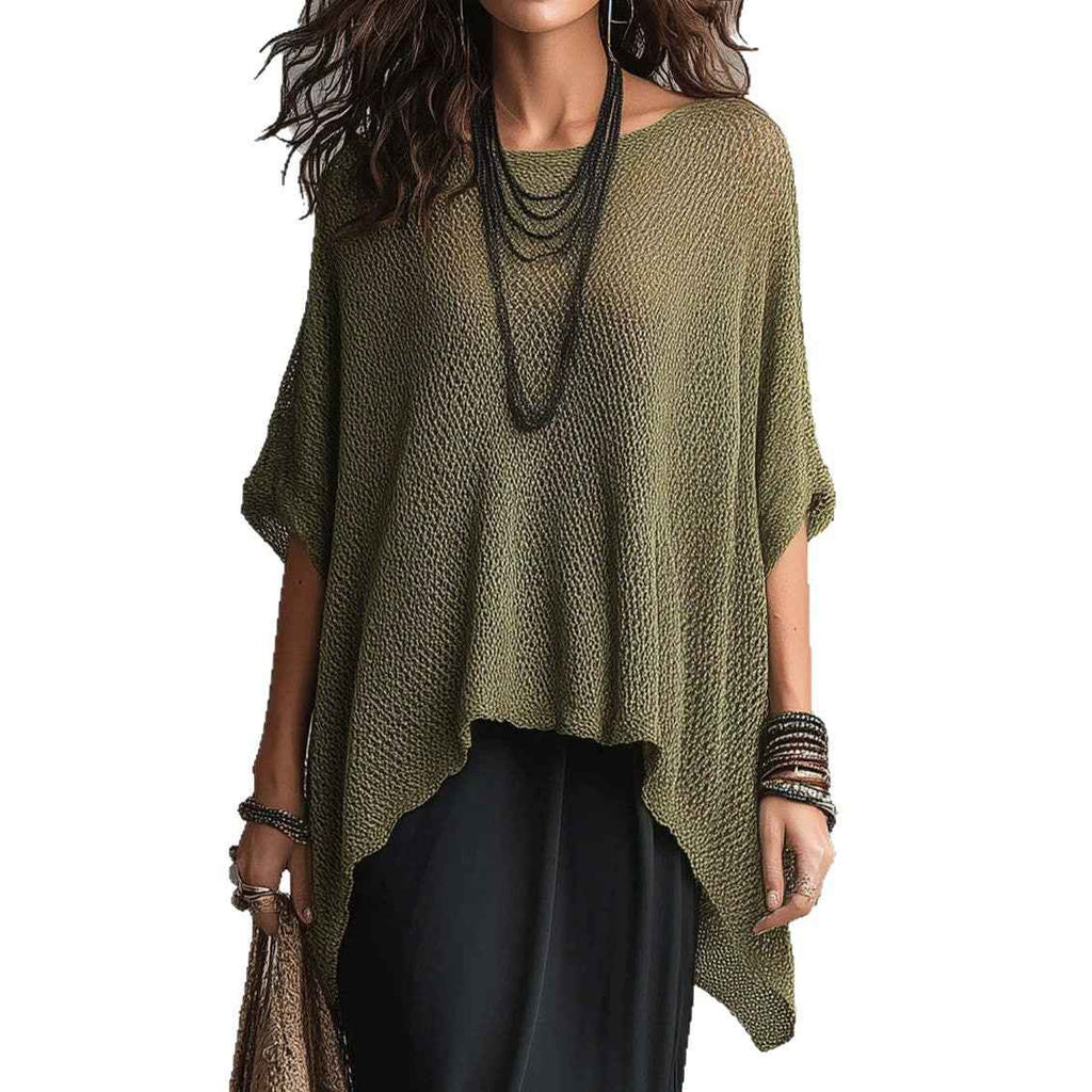 Womens Loose-fitting Crew-neck Blouse With An Asymmetrical Hem