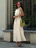 Sleeveless Lapel Wrap Belted Midi Blazer Dress