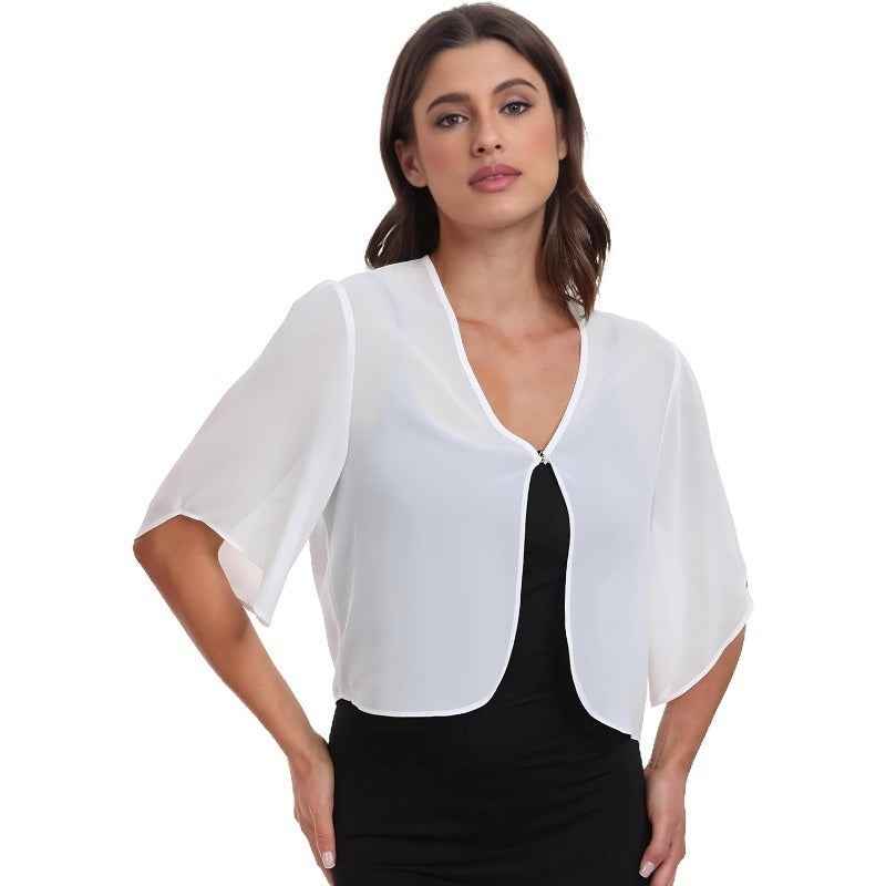 New Womens Chiffon Top Solid Color Short Sleeves Open-front Lightweight