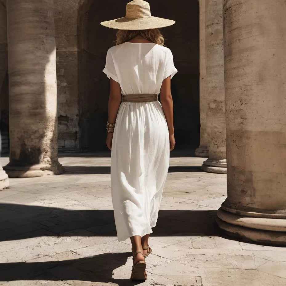 Asymmetric Short-Sleeve Dress for Women – Relaxed Fit