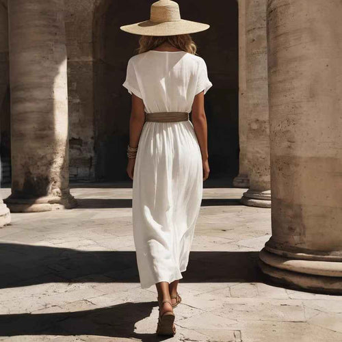 Asymmetric Short-Sleeve Dress for Women – Relaxed Fit