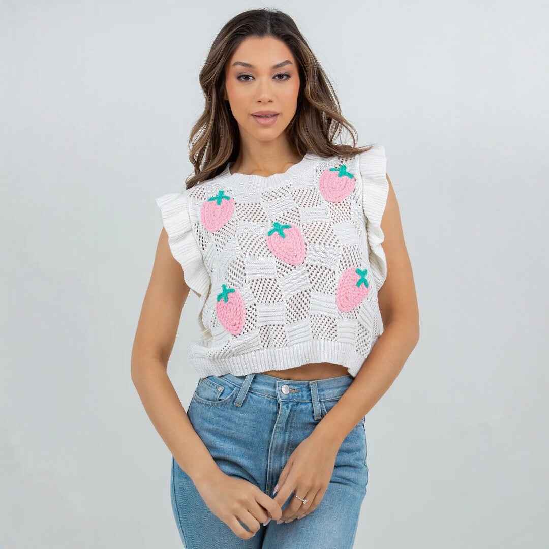 Womens Knitted Vest Hollow-Out Short Sleeveless Sweater