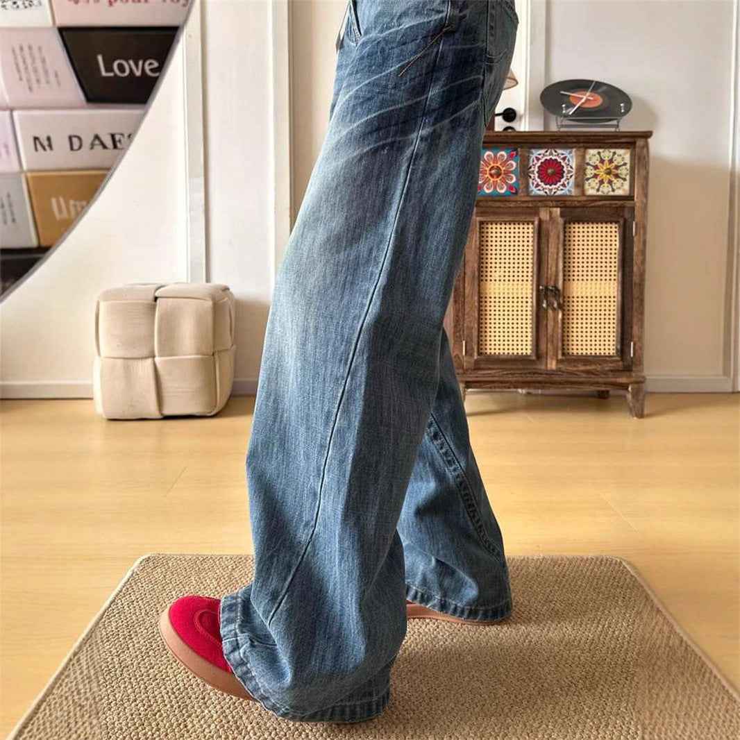 Women's High-Waist Washed Wide-Leg Denim Jeans — Brushed & Thickened