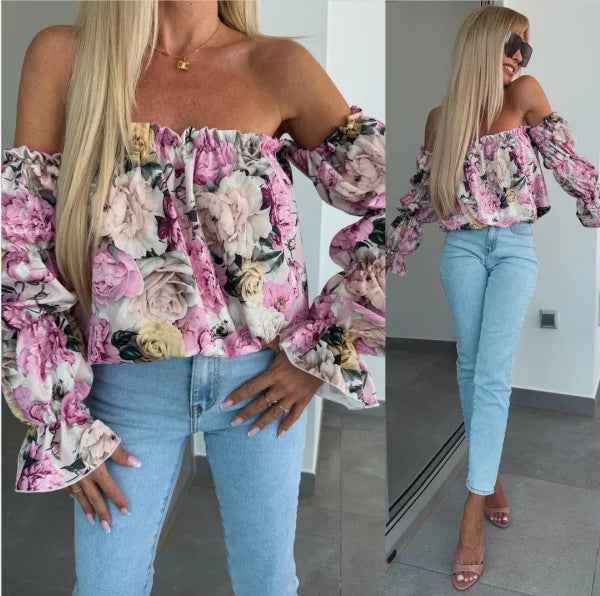 Floral Puff Sleeve Top | Waist-Cinching Long Sleeve Blouse