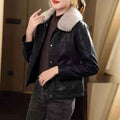 Womens Stylish Padded Short Coat With A Fur Collar