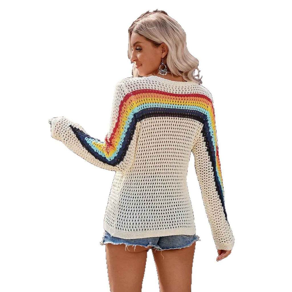 Long-sleeve Crocheted Round-neck Loose-fitting Layered Top
