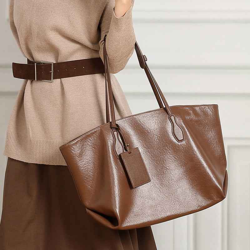 Top-layer Vegetable-tanned Leather Niche Large-capacity Tote Bag