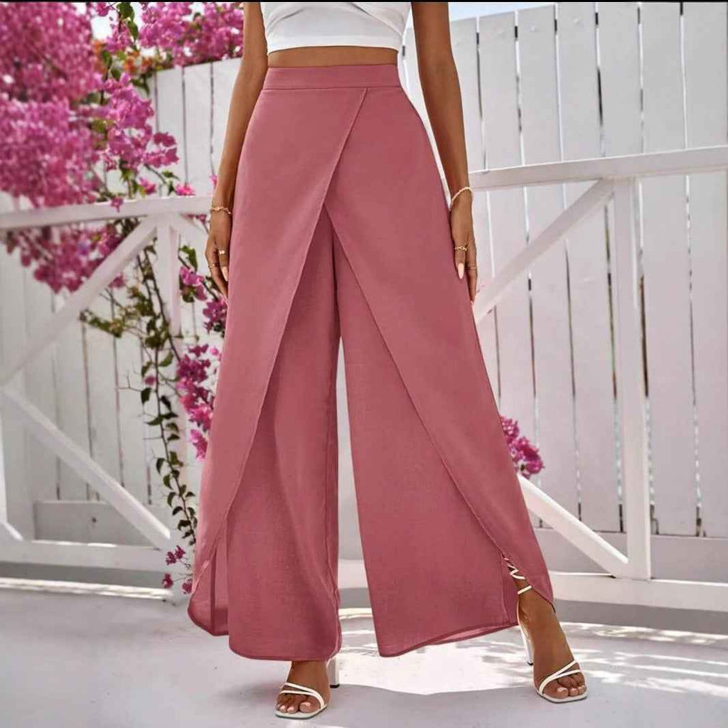 Women's Wide-Leg Cropped Trousers – Slit Detail, Relaxed Fit