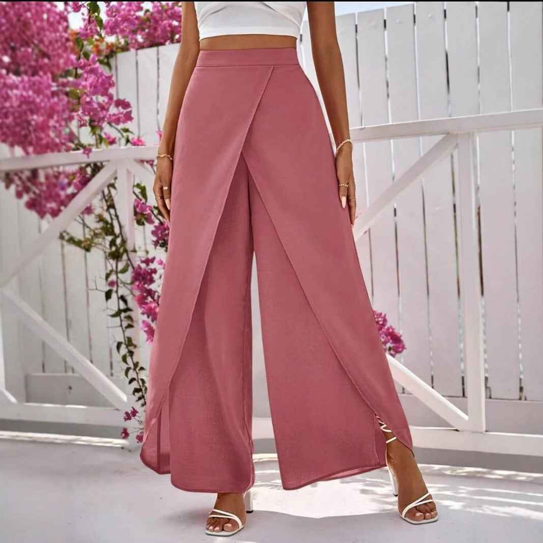 Women's Wide-Leg Cropped Trousers – Slit Detail, Relaxed Fit