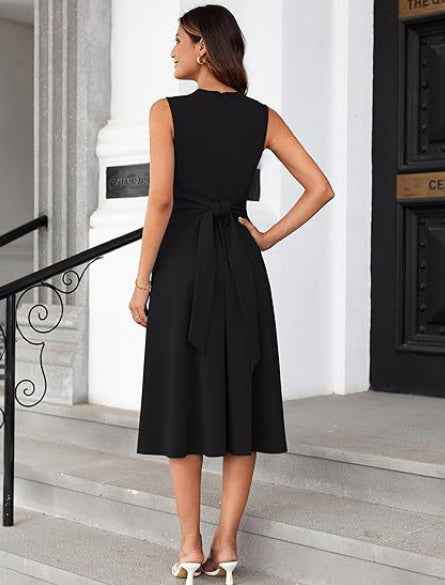 Elegant Solid Color Dress — Black, Light Blue & Red