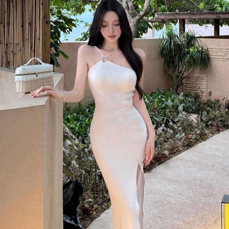Womens French-style Halter-neck Knitted Dress