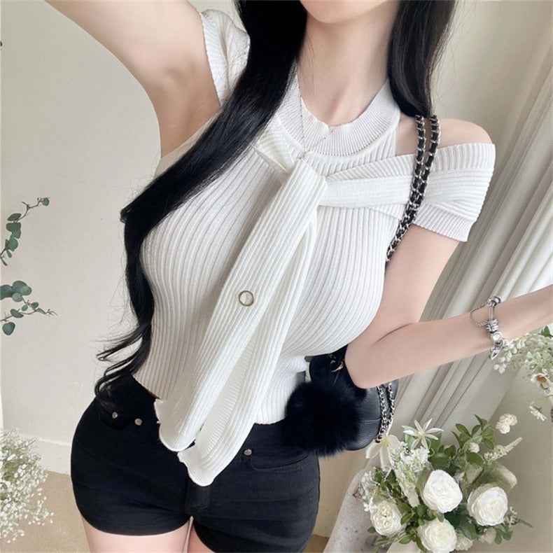 Women's Knit Vest & Shawl Two-Piece Set – Sleeveless Pullover Top