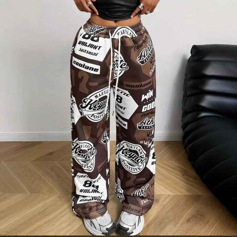 Casual Sweatpants With A Digital And Letter Pattern Wide-leg Design