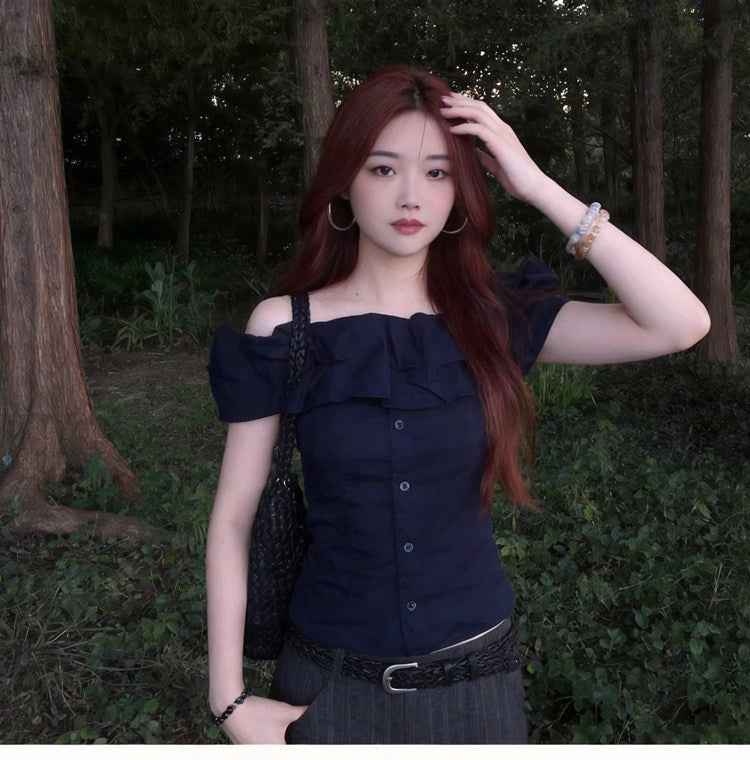 Off-shoulder Lace-trimmed Waist-cinching Blouse For Women