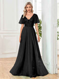 Womens Sexy V-neck Short-sleeve Long Dress