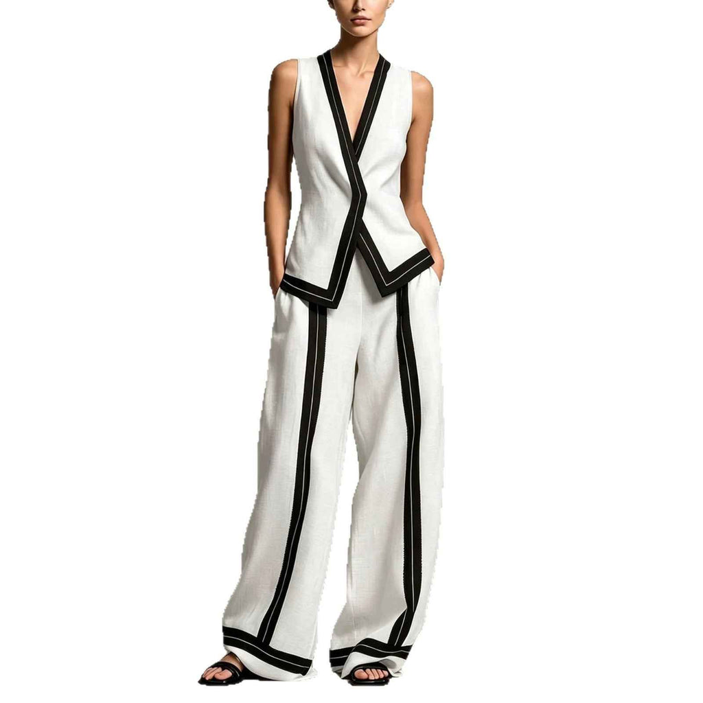 V-Neck Tank Top & Wide-Leg Pants Set — Casual Two-Piece
