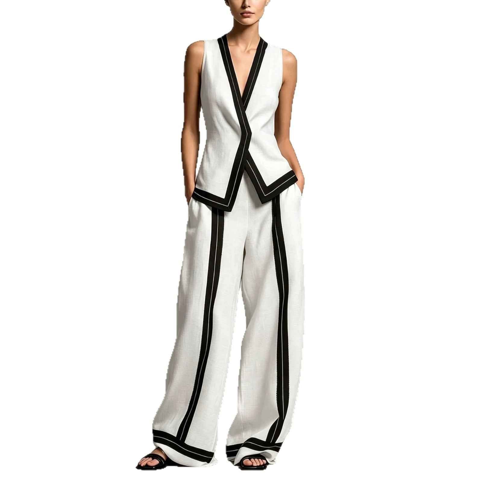 V-Neck Tank Top & Wide-Leg Pants Set — Casual Two-Piece