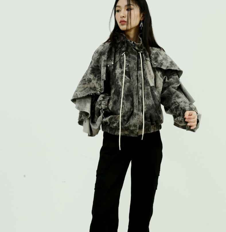 Women's Distressed Ruffled Hem Denim Jacket